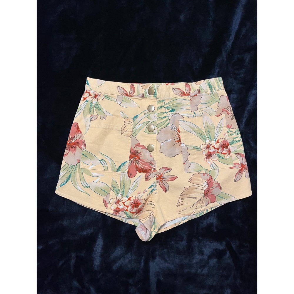 Urban Outfitters Floral Shorts Womens Medium Peach Tropical Button Fly Excellent